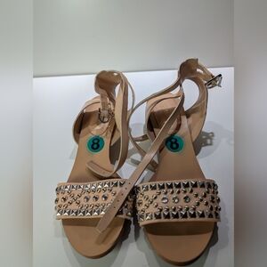 Studded Ankle-Strap Sandals in Nude